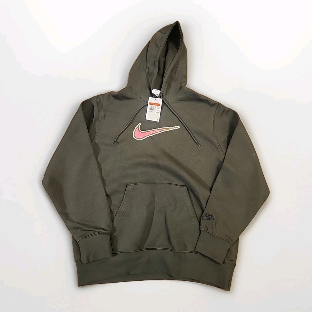 Nike‎ Hoodie Men's L HV0854-355 Center Swoosh Club Fleece Dark Olive Green